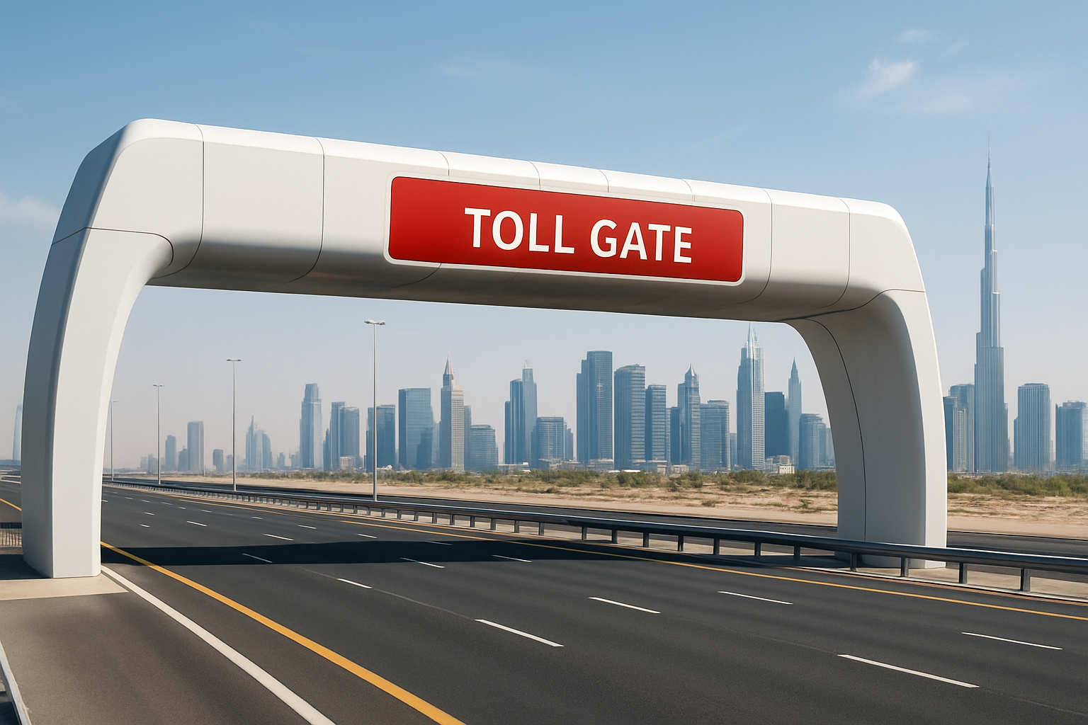 Modern toll gate on a Dubai highway