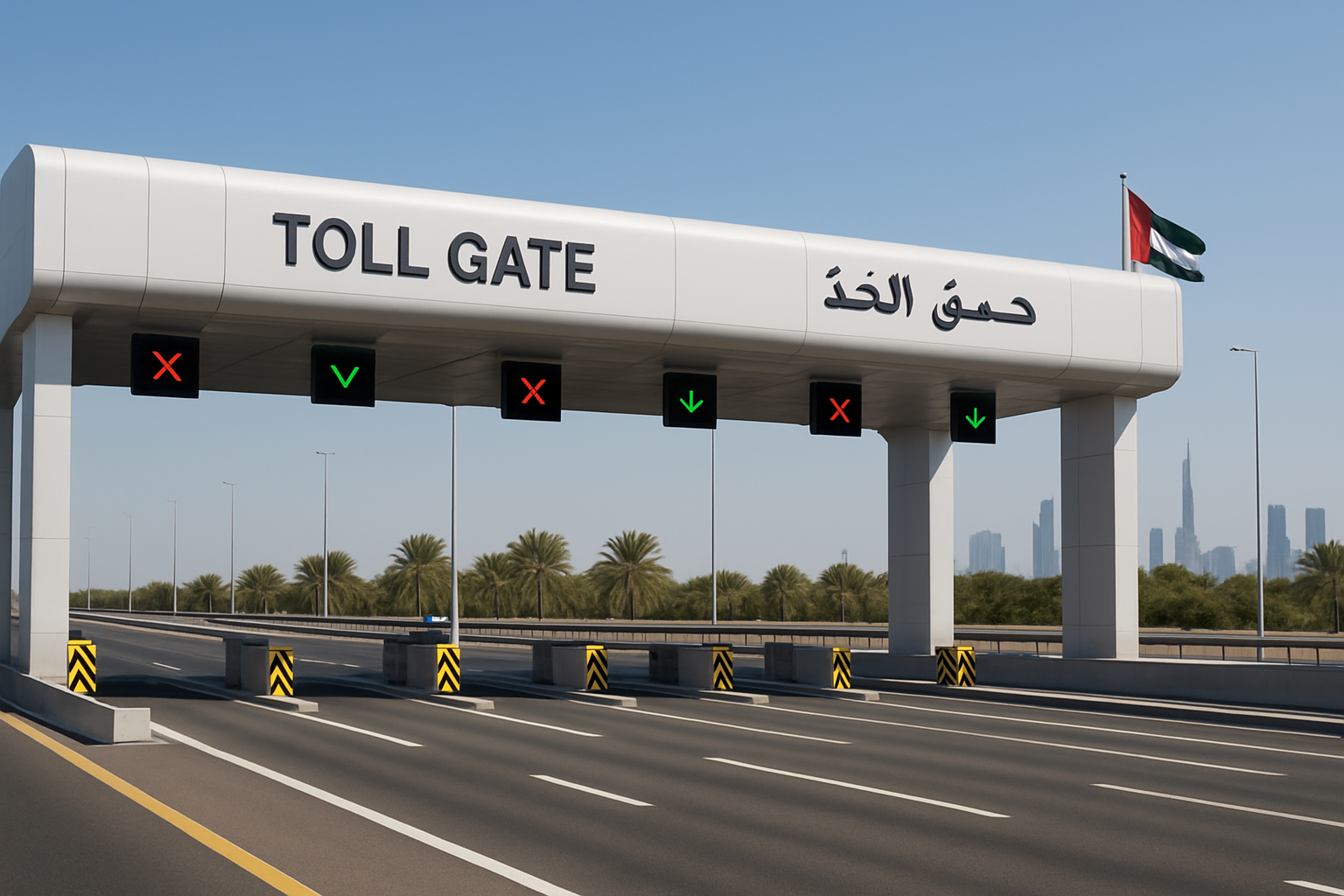Modern toll gate on a UAE highway
